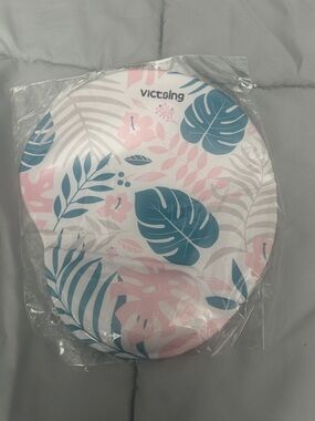 Pink & Blue Floral Memory Foam Mouse Pad with Wrist Support